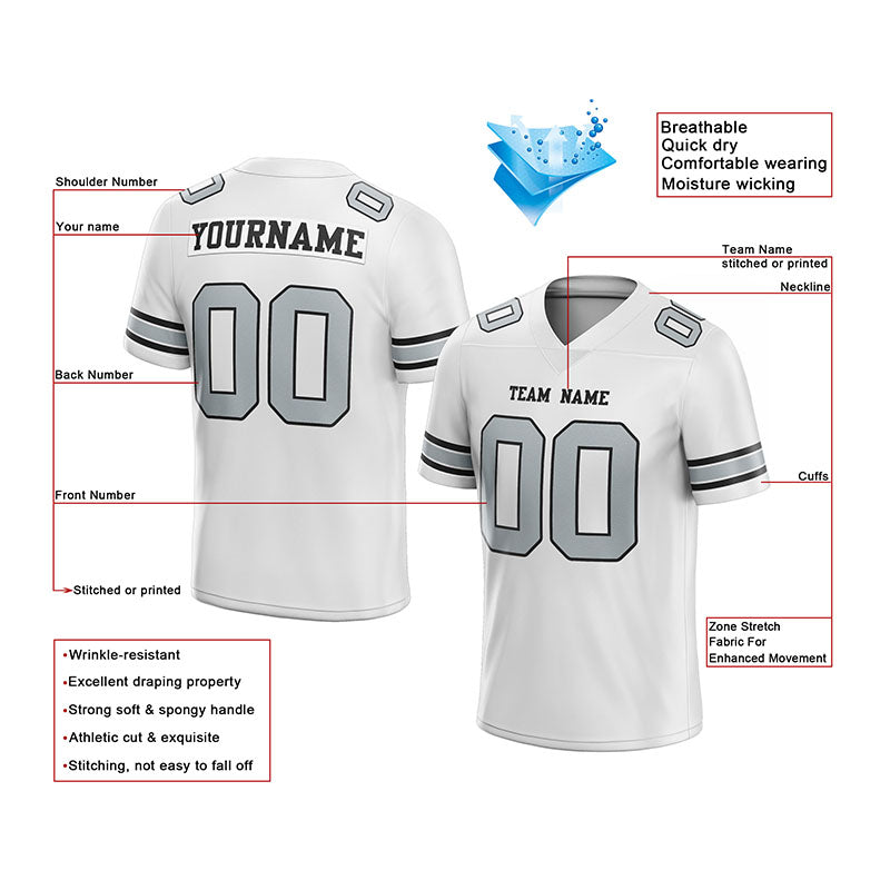 customized authentic football jersey black gray-white mesh
