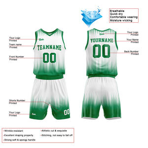 Uniforme de baloncesto personalizado blanco y verde con tu logotipo-nombre y número impresos