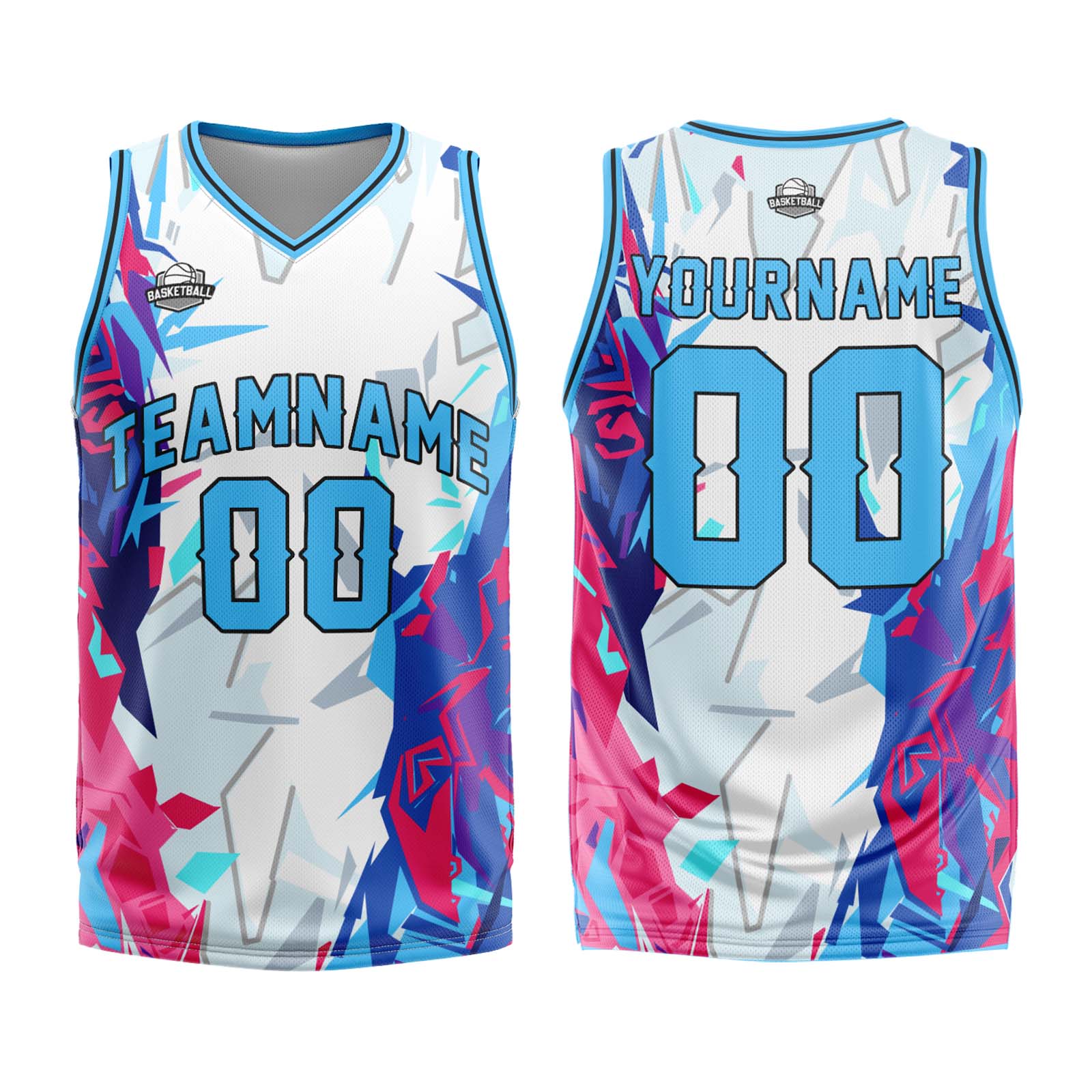 Uniforme de baloncesto personalizado en azul claro roto con tu logotipo-nombre y número impresos