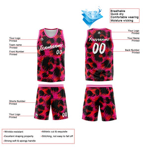 Uniforme de baloncesto personalizado con estampado de leopardo rosa y tu logotipo-nombre y número impresos