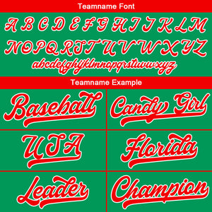 Camiseta de béisbol personalizada con diseño bordado & estilo hip hop & color verde y rojo