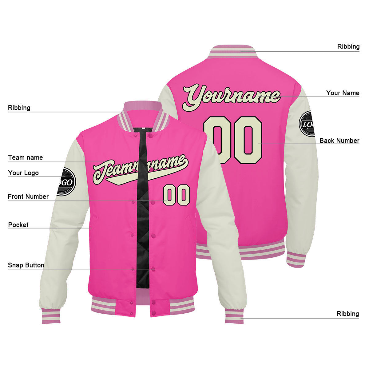 Chaqueta universitaria personalizada estilo Letterman para hombres-mujeres y jóvenes-color rosa