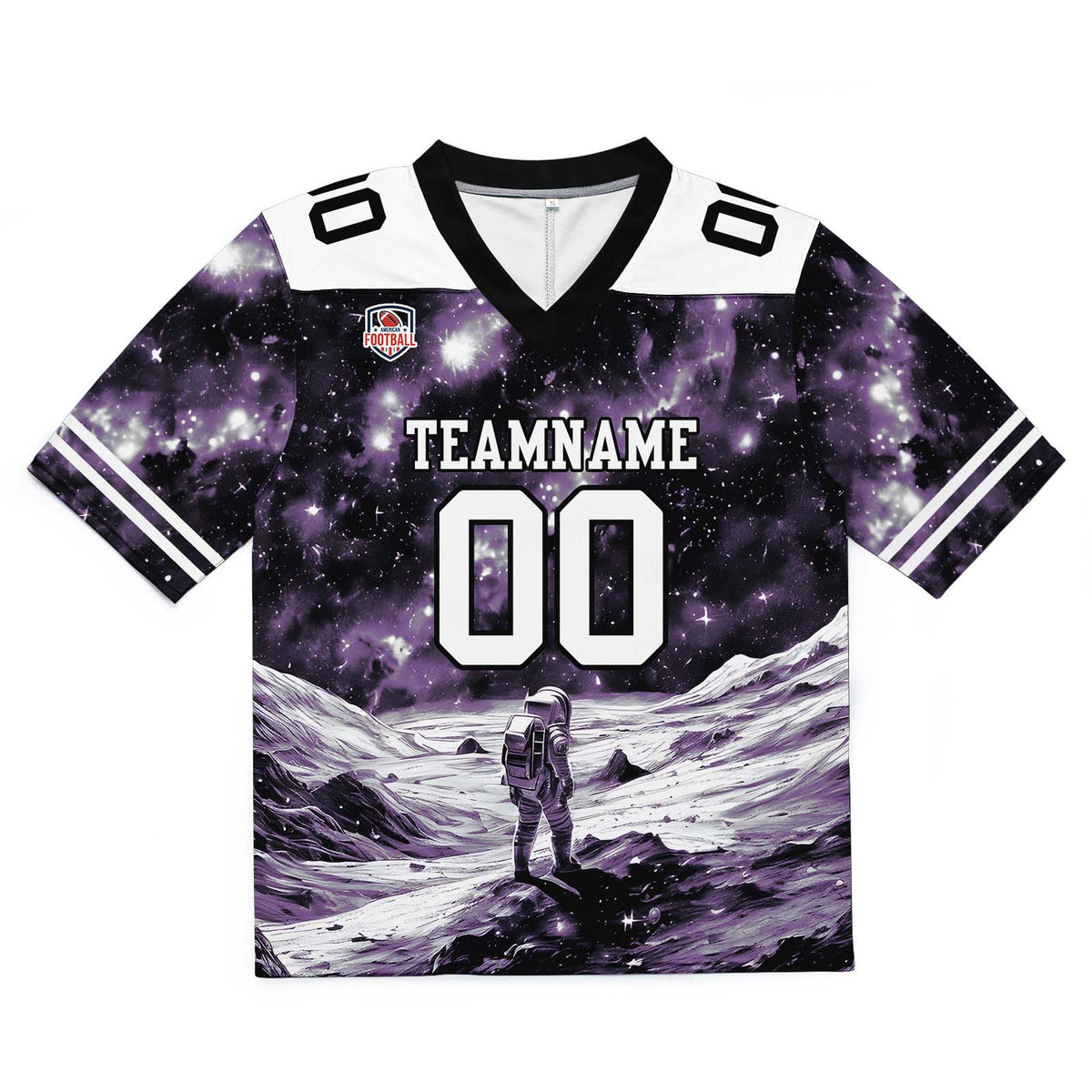 Camiseta de fútbol personalizada con nombre y número del equipo bordados-color negro y morado