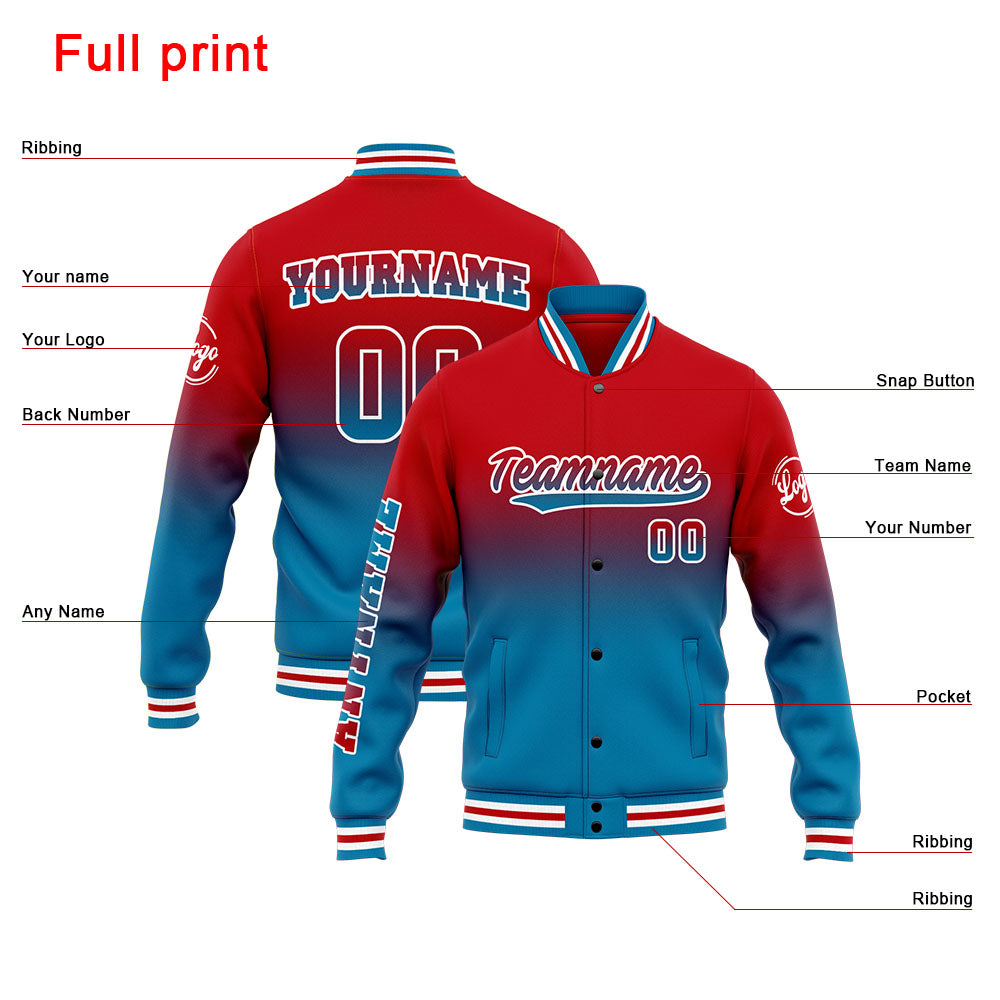 Chaqueta universitaria personalizada estilo Letterman para hombres-mujeres y jóvenes-color azul y rojo