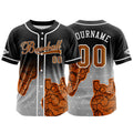 Camiseta de béisbol personalizada negra y naranja con botones para hombre mujer adulto y joven Estampado de nombre número y logotipo