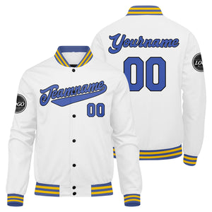 Chaqueta universitaria personalizada estilo Letterman para hombres-mujeres y jóvenes-color blanco y azul