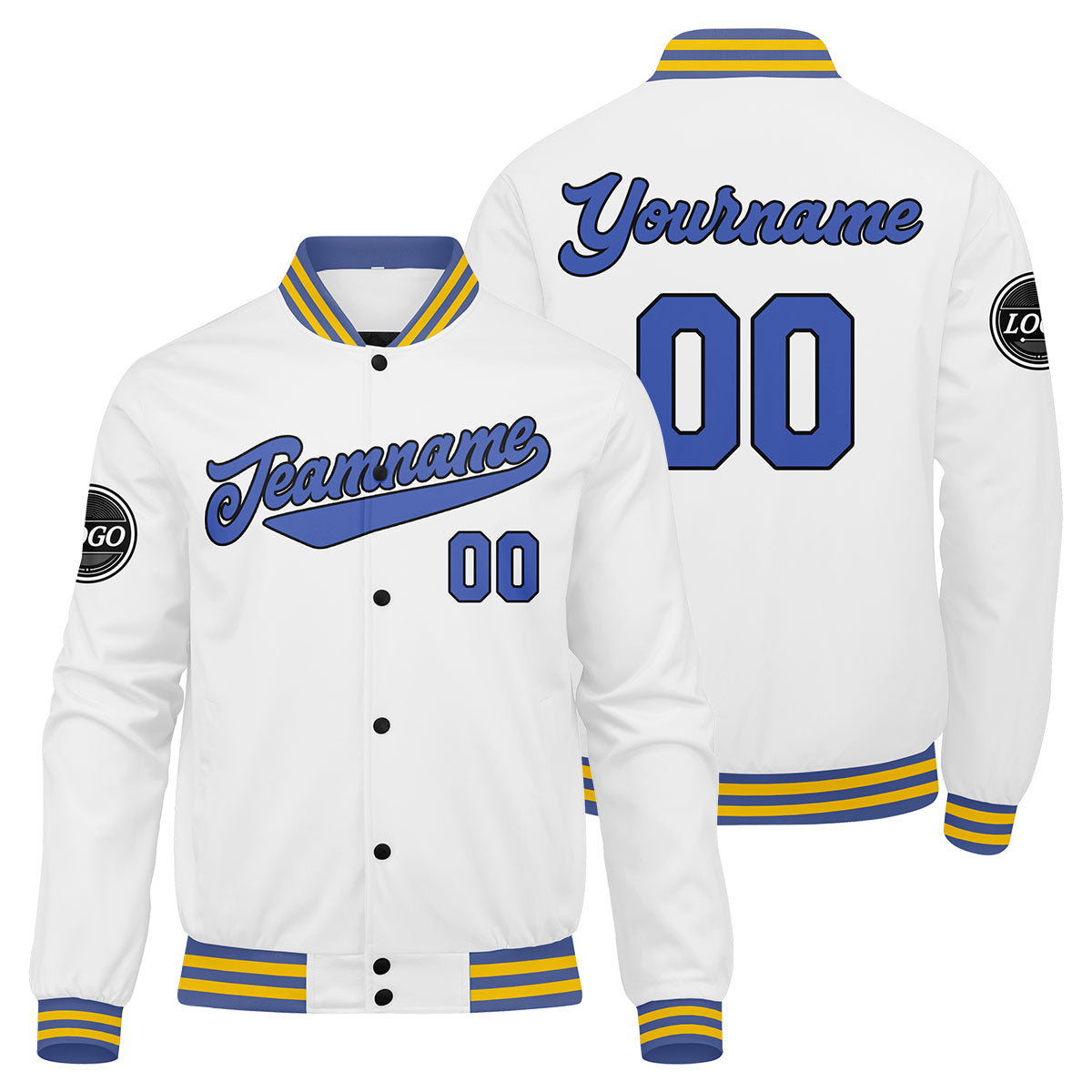 Chaqueta universitaria personalizada estilo Letterman para hombres-mujeres y jóvenes-color blanco y azul