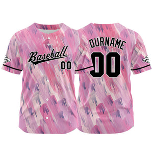 Camiseta de béisbol rosa con dise?o personalizado estampado completo