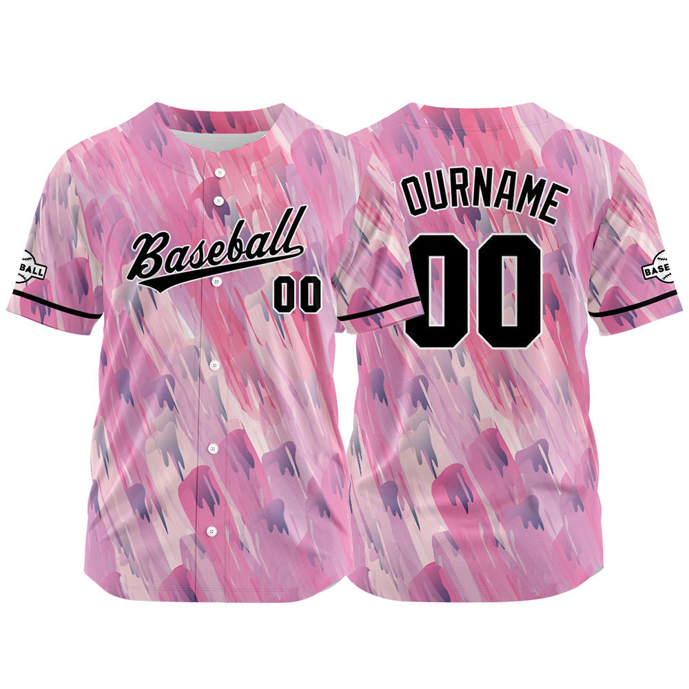 Camiseta de béisbol rosa con dise?o personalizado estampado completo