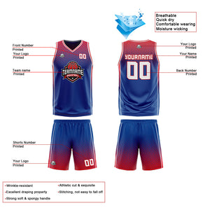 Traje de baloncesto reversible azul y rojo personalizado para adultos y niños