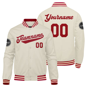 Chaqueta universitaria personalizada estilo Letterman para hombres-mujeres y jóvenes-color rojo crema