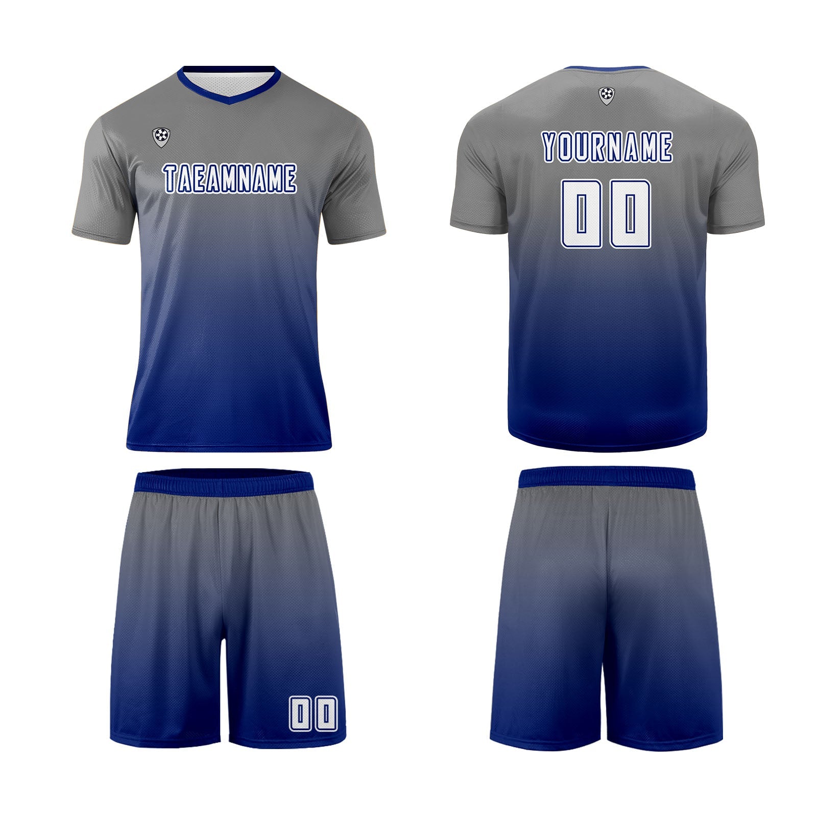 Conjunto personalizado de camiseta de uniforme gris y azul para niños y adultos