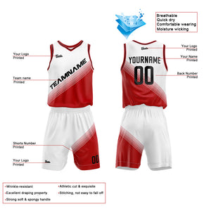 Uniforme de baloncesto personalizado blanco y rojo con tu logotipo-nombre y número impresos