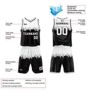 Uniforme de baloncesto personalizado blanco y negro con tu logotipo-nombre y número impresos