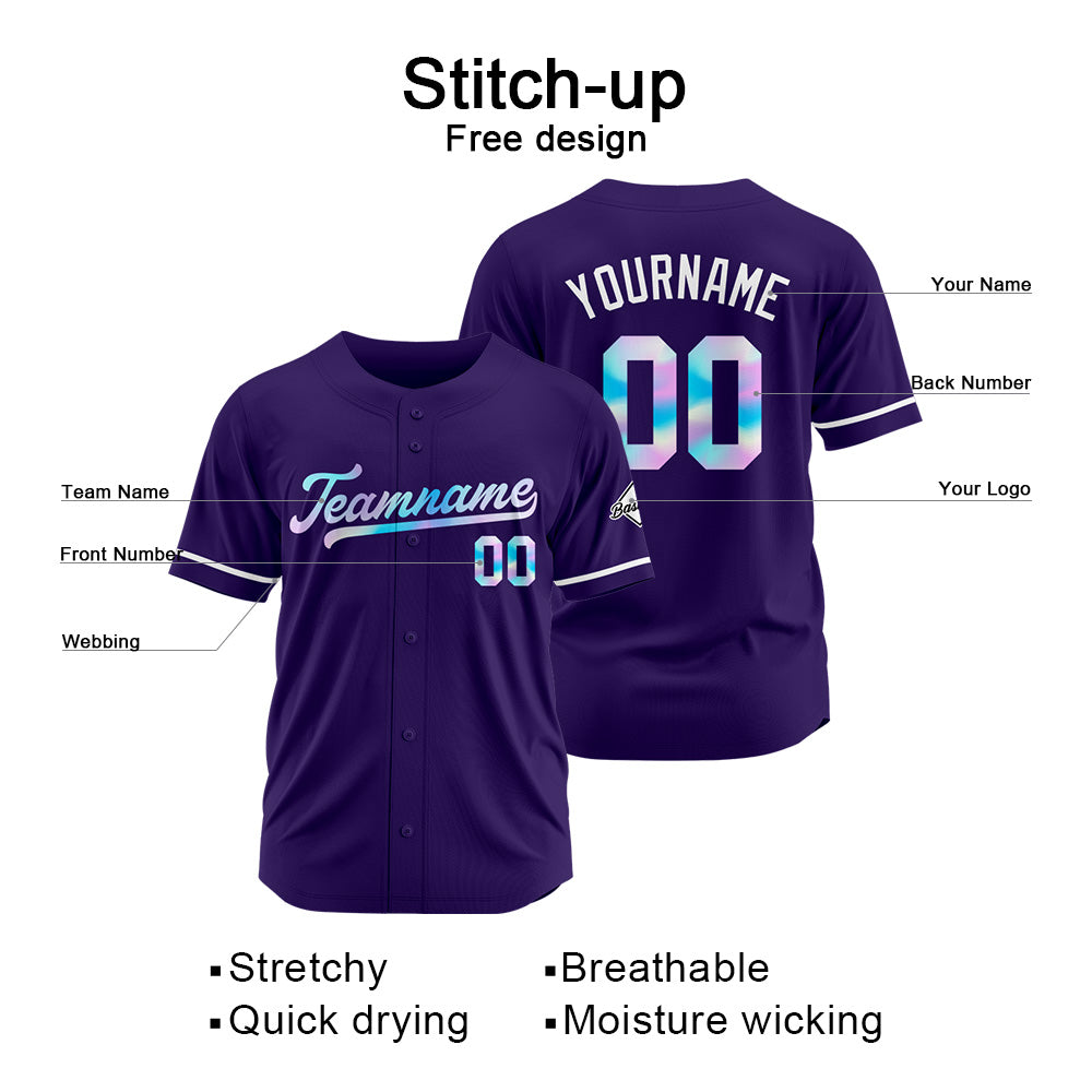 Camiseta de béisbol morada personalizada con diseño bordado Camisetas de béisbol de hip hop personalizadas