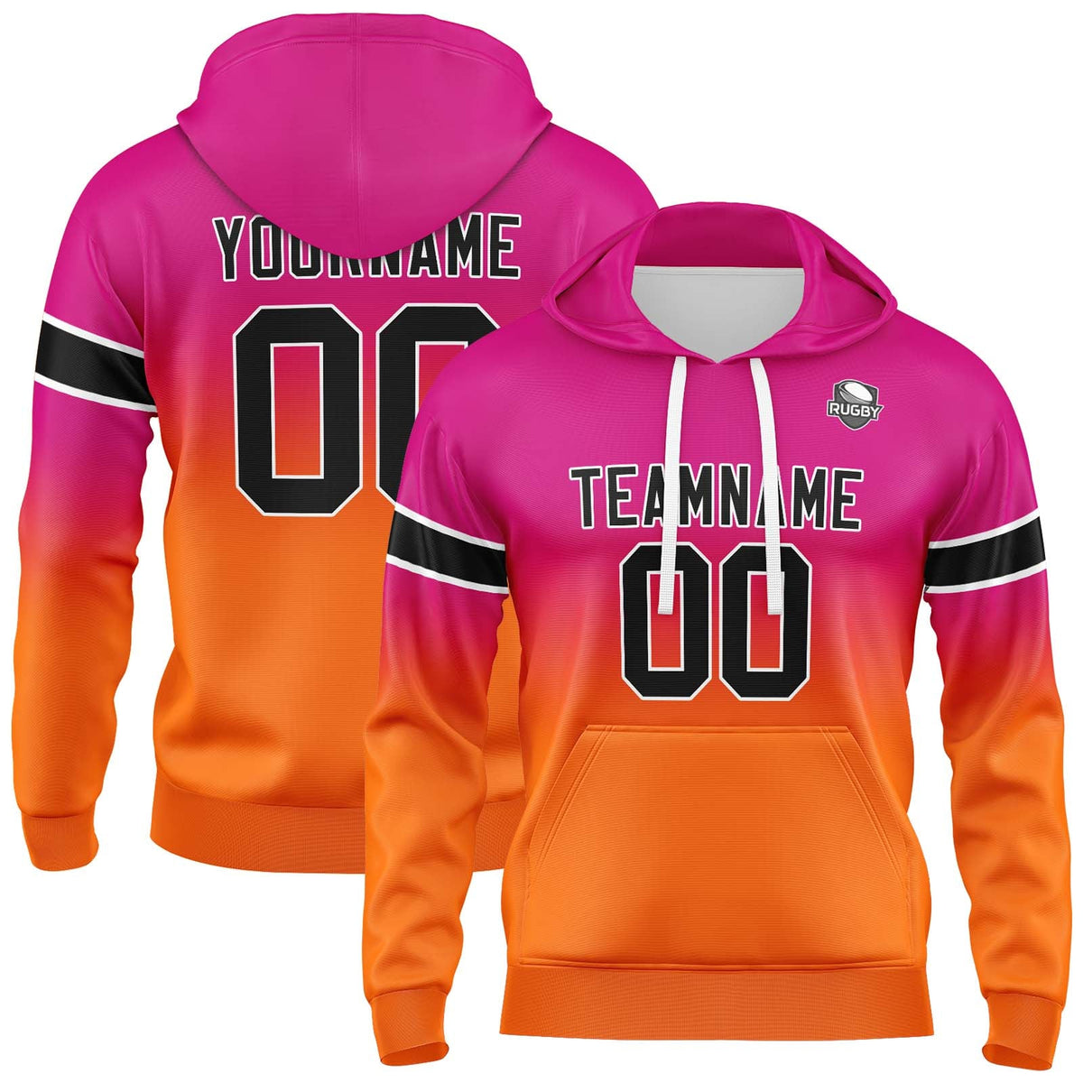Sudadera con capucha degradada personalizada para hombre-mujer-niña o niño Estampa tu logotipo-nombre o número en rosa y naranja