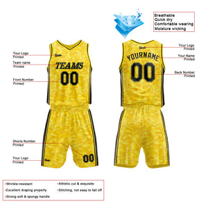Uniforme de baloncesto amarillo personalizado con tu logotipo-nombre y número impresos