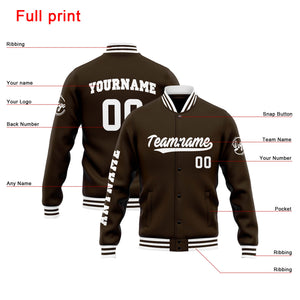 Chaqueta universitaria personalizada estilo Letterman para hombres-mujeres y jóvenes-color marrón y blanco