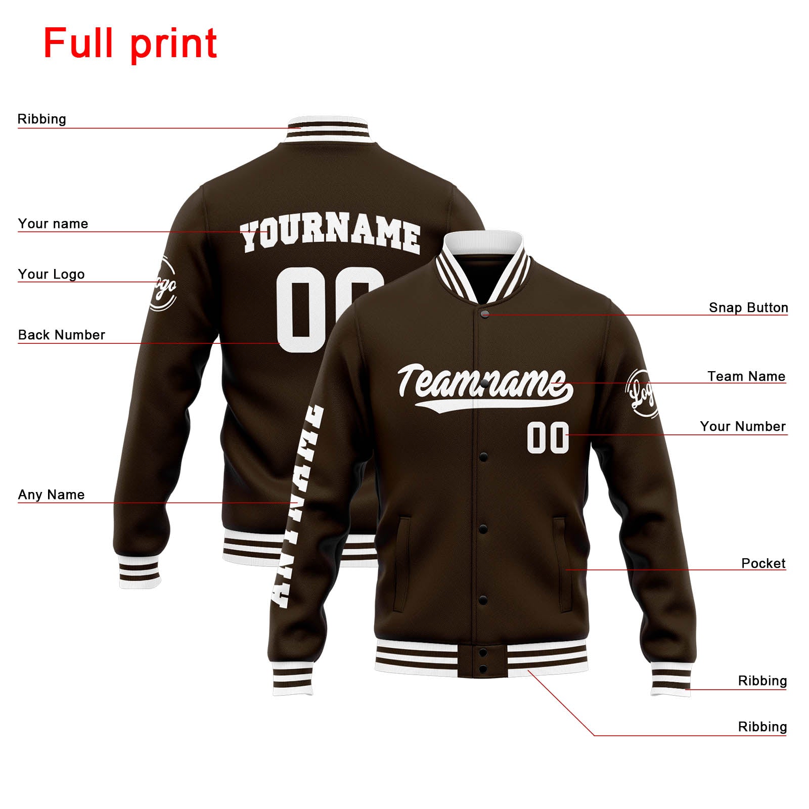 Chaqueta universitaria personalizada estilo Letterman para hombres-mujeres y jóvenes-color marrón y blanco