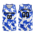 Uniforme de baloncesto personalizado azul y blanco con tu logotipo-nombre y número impresos