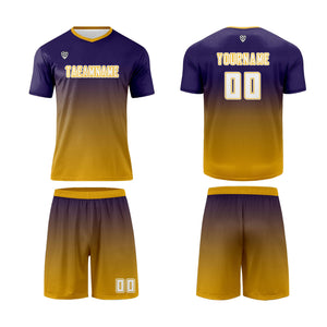 Conjunto personalizado de camiseta de uniforme morado oscuro y amarillo para niños y adultos