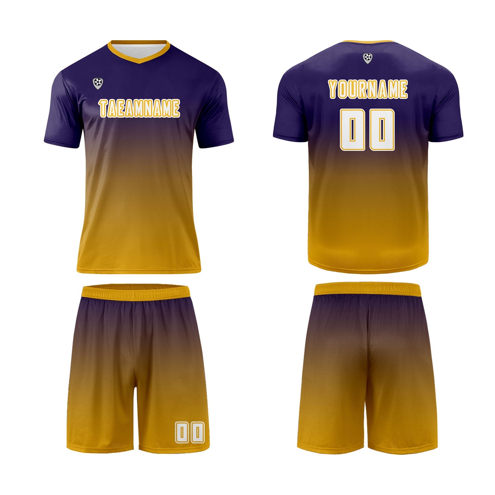 Conjunto personalizado de camiseta de uniforme morado oscuro y amarillo para niños y adultos