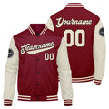 Chaqueta universitaria personalizada estilo Letterman para hombres-mujeres y jóvenes-color crema carmesí