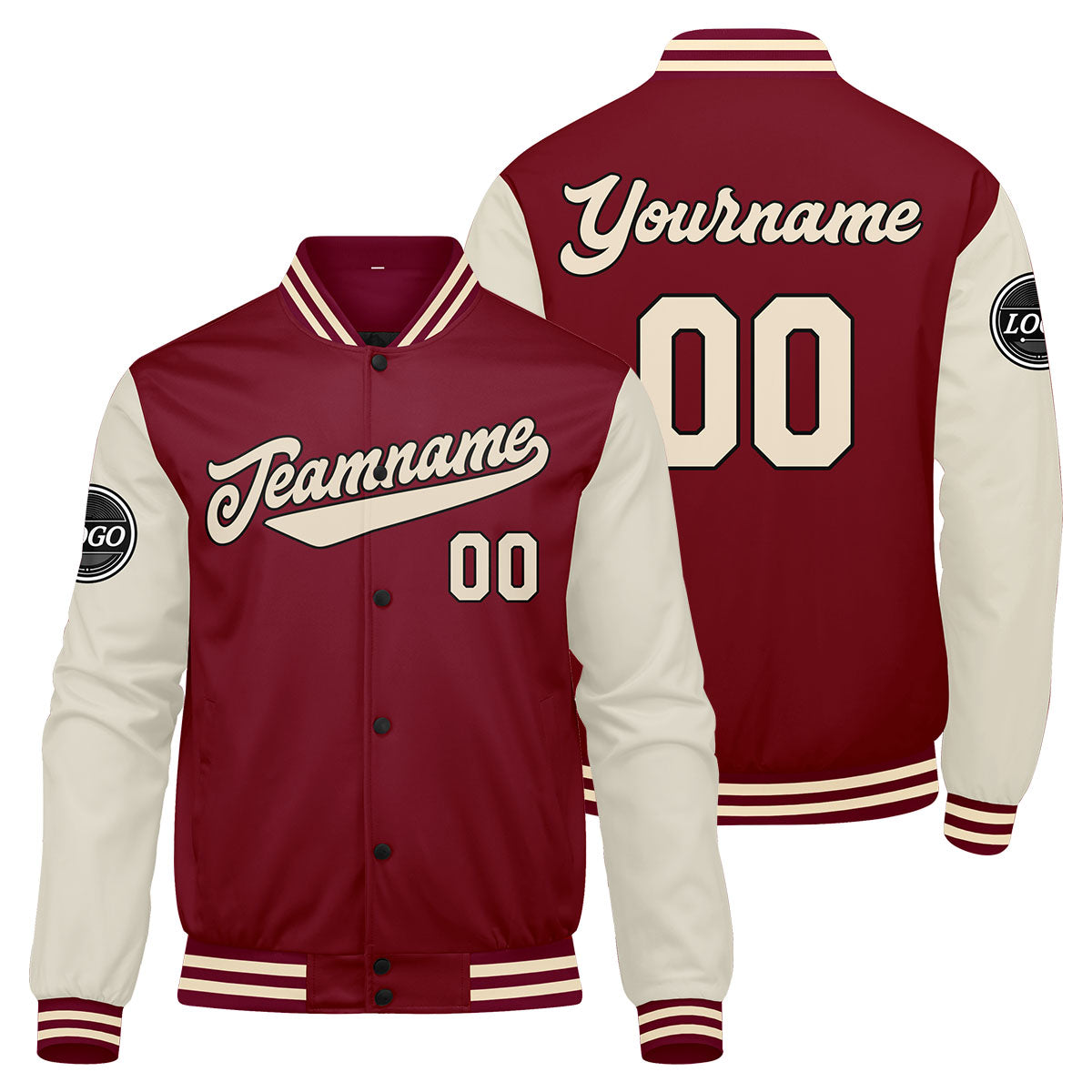 Chaqueta universitaria personalizada estilo Letterman para hombres-mujeres y jóvenes-color crema carmesí