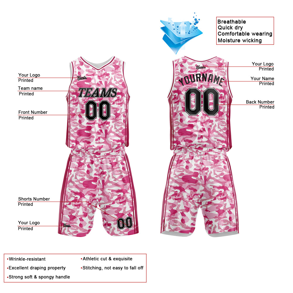 Uniforme de baloncesto rosa personalizado con tu logotipo-nombre y número impresos