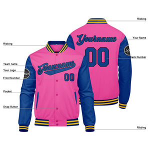Chaqueta universitaria personalizada estilo Letterman para hombres-mujeres y jóvenes-color rosa y amarillo real
