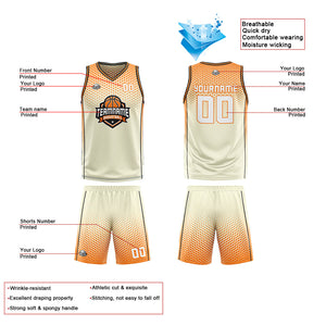 Traje de baloncesto reversible personalizado en crema-naranja y negro para adultos y niños