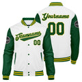 Chaqueta universitaria personalizada estilo Letterman para hombres-mujeres y jóvenes en colores verde-amarillo y blanco