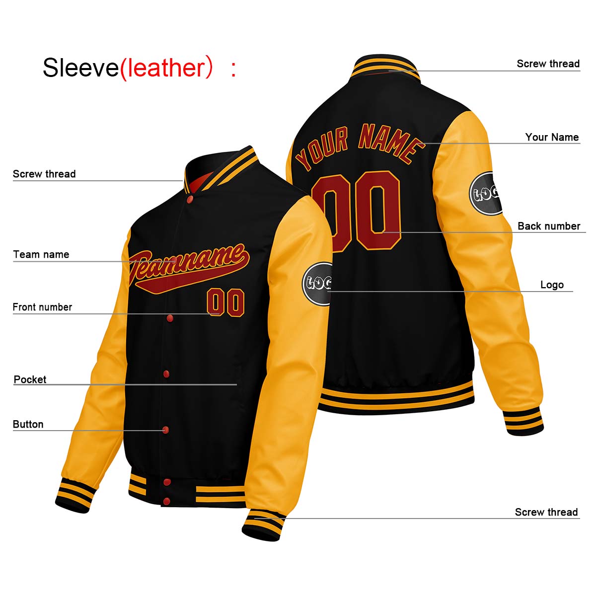 Chaquetas universitarias personalizadas negras y amarillas para hombres & mujeres y jóvenes & Chaquetas Letterman personalizadas