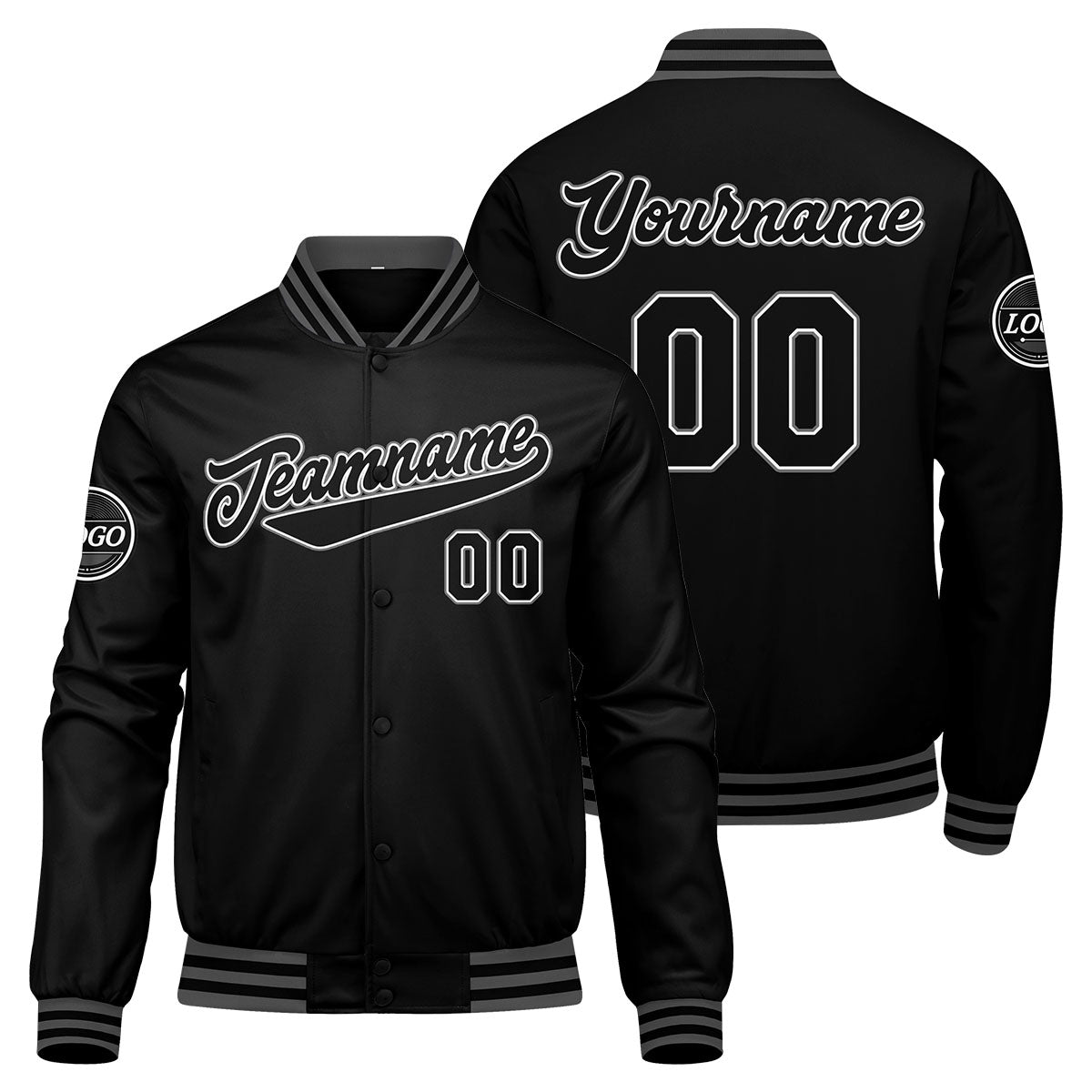 Chaqueta universitaria personalizada estilo Letterman para hombres-mujeres y jóvenes-color negro y gris