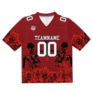 Camiseta de fútbol personalizada con nombre y número del equipo impresos y bordados en color rojo