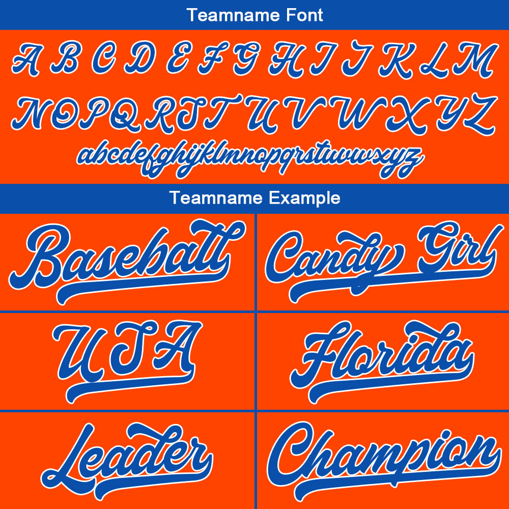 Camiseta de béisbol personalizada con diseño bordado & estilo hip hop & color naranja y azul rey