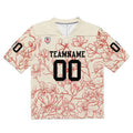 Camiseta de fútbol personalizada con nombre y número del equipo bordados-color crema y rojo