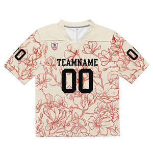 Camiseta de fútbol personalizada con nombre y número del equipo bordados-color crema y rojo