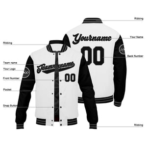 Chaqueta universitaria personalizada estilo Letterman para hombres-mujeres y jóvenes-color negro y blanco