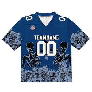 Camiseta de fútbol personalizada con nombre y número del equipo impresos y bordados-color azul