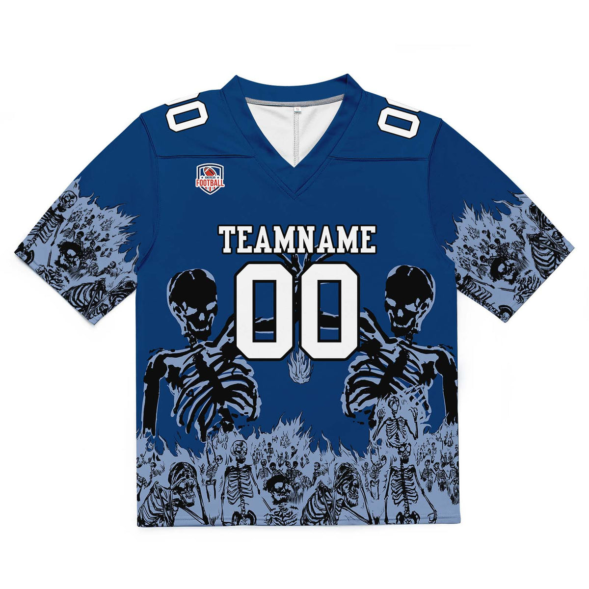 Camiseta de fútbol personalizada con nombre y número del equipo impresos y bordados-color azul