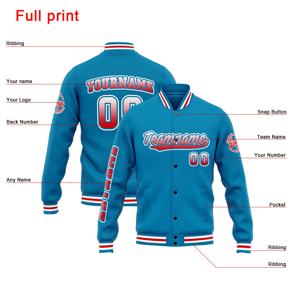 Chaqueta universitaria personalizada estilo Letterman para hombres-mujeres y jóvenes-color azul y rojo