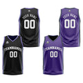 Traje de baloncesto reversible personalizado en negro-morado y blanco para adultos y niños