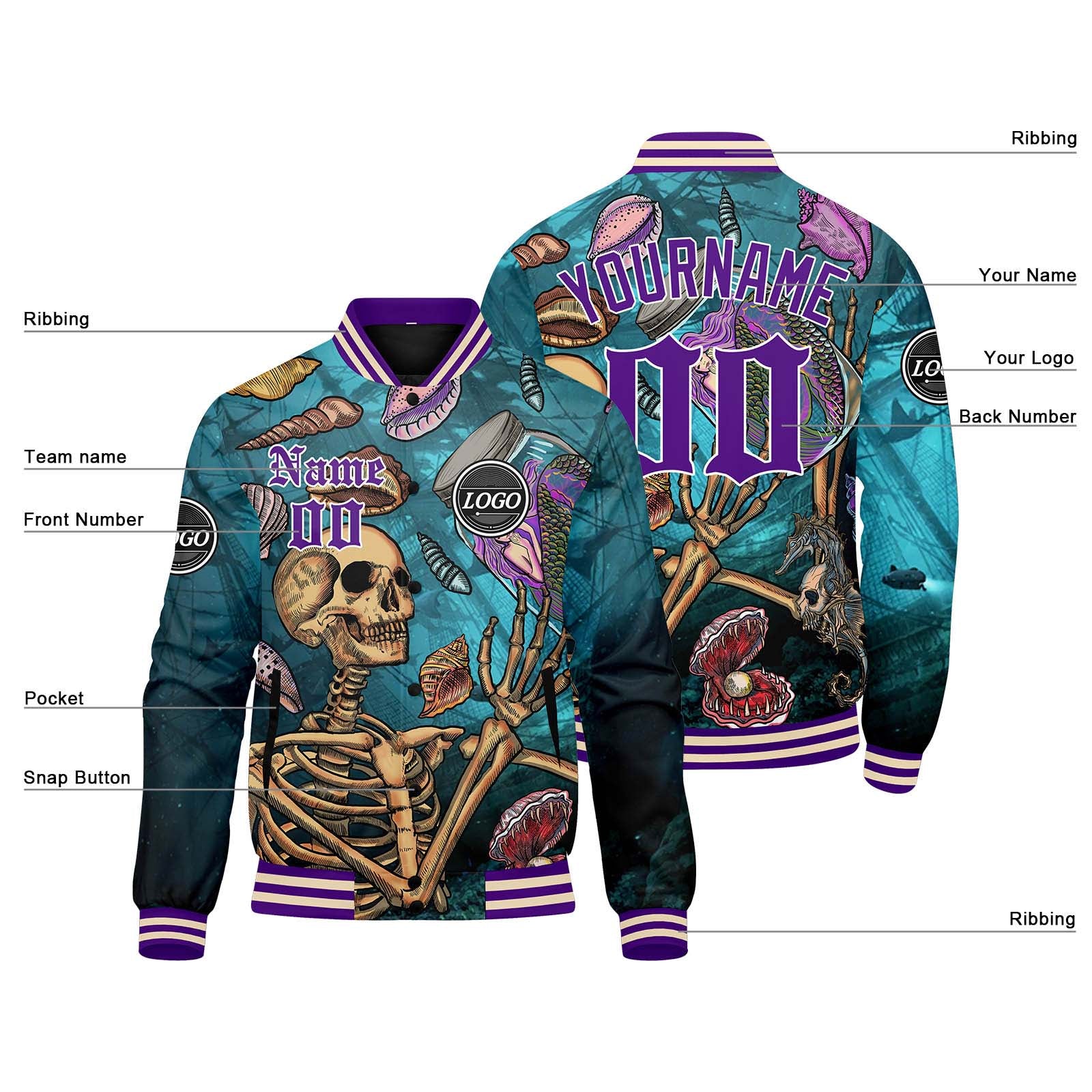 Chaqueta universitaria personalizada estilo Letterman para hombres-mujeres y jóvenes color aguamarina