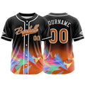 Camiseta de béisbol personalizada negra y naranja con botones para hombre mujer adulto y joven Estampado de nombre número y logotipo