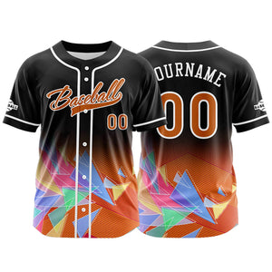 Camiseta de béisbol personalizada negra y naranja con botones para hombre mujer adulto y joven Estampado de nombre número y logotipo