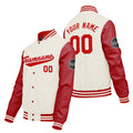 Chaquetas universitarias personalizadas en color crema & blanco y rojo para hombres & mujeres y jóvenes & Chaquetas tipo Letterman personalizadas