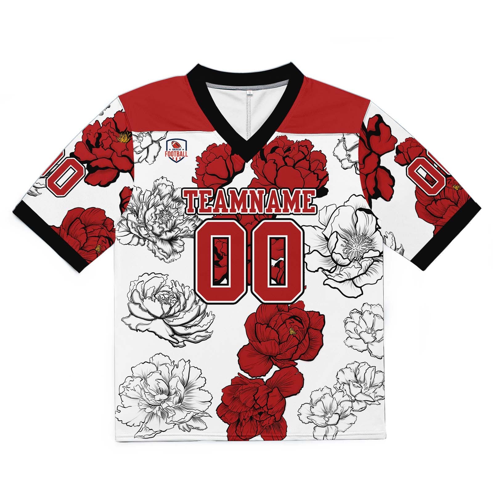 Camiseta de fútbol personalizada con nombre y número del equipo bordados-color blanco y rojo