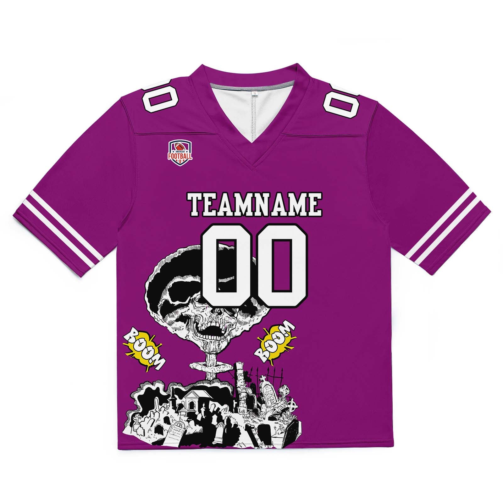 Camiseta de fútbol personalizada con nombre y número del equipo bordados y estampados en color morado rosa