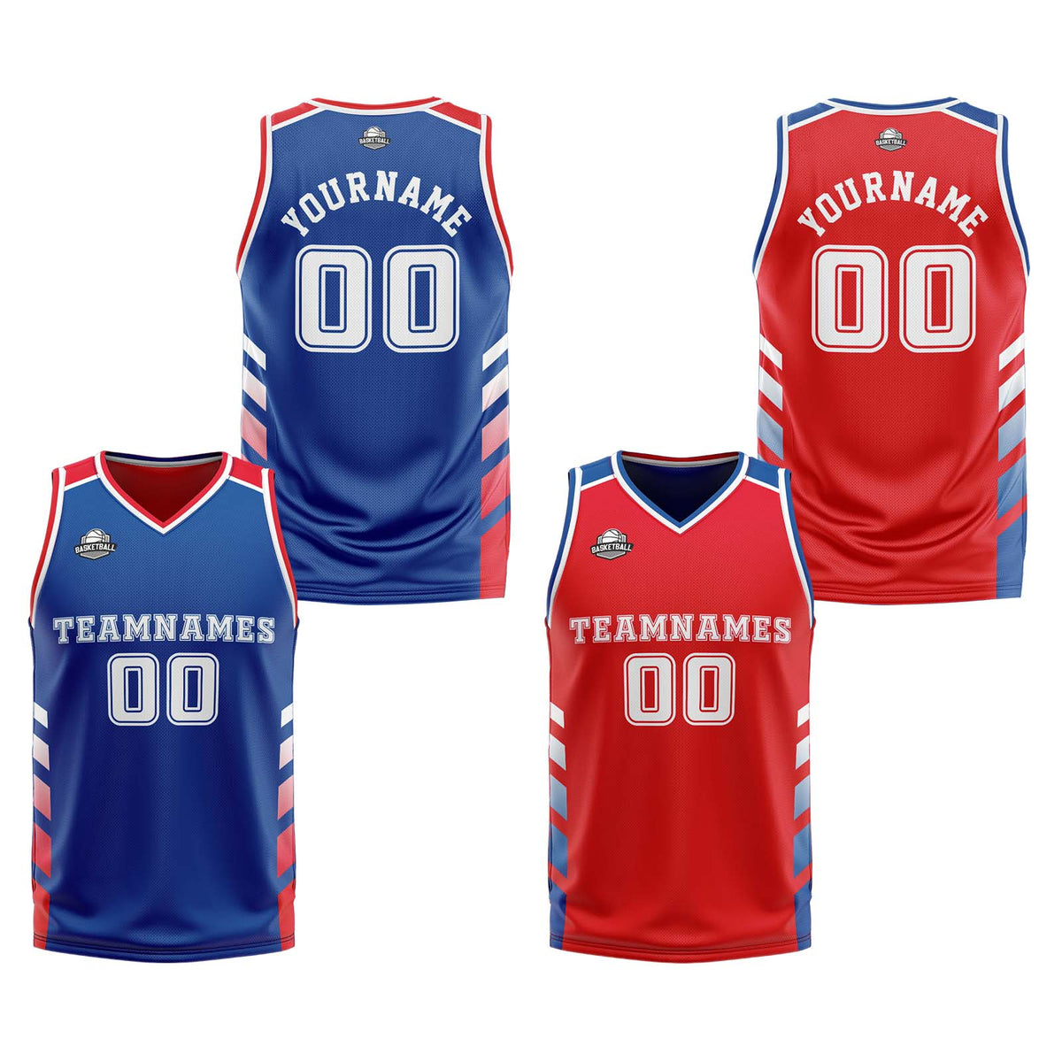 Traje de baloncesto reversible personalizado en rojo y blanco para adultos y niños